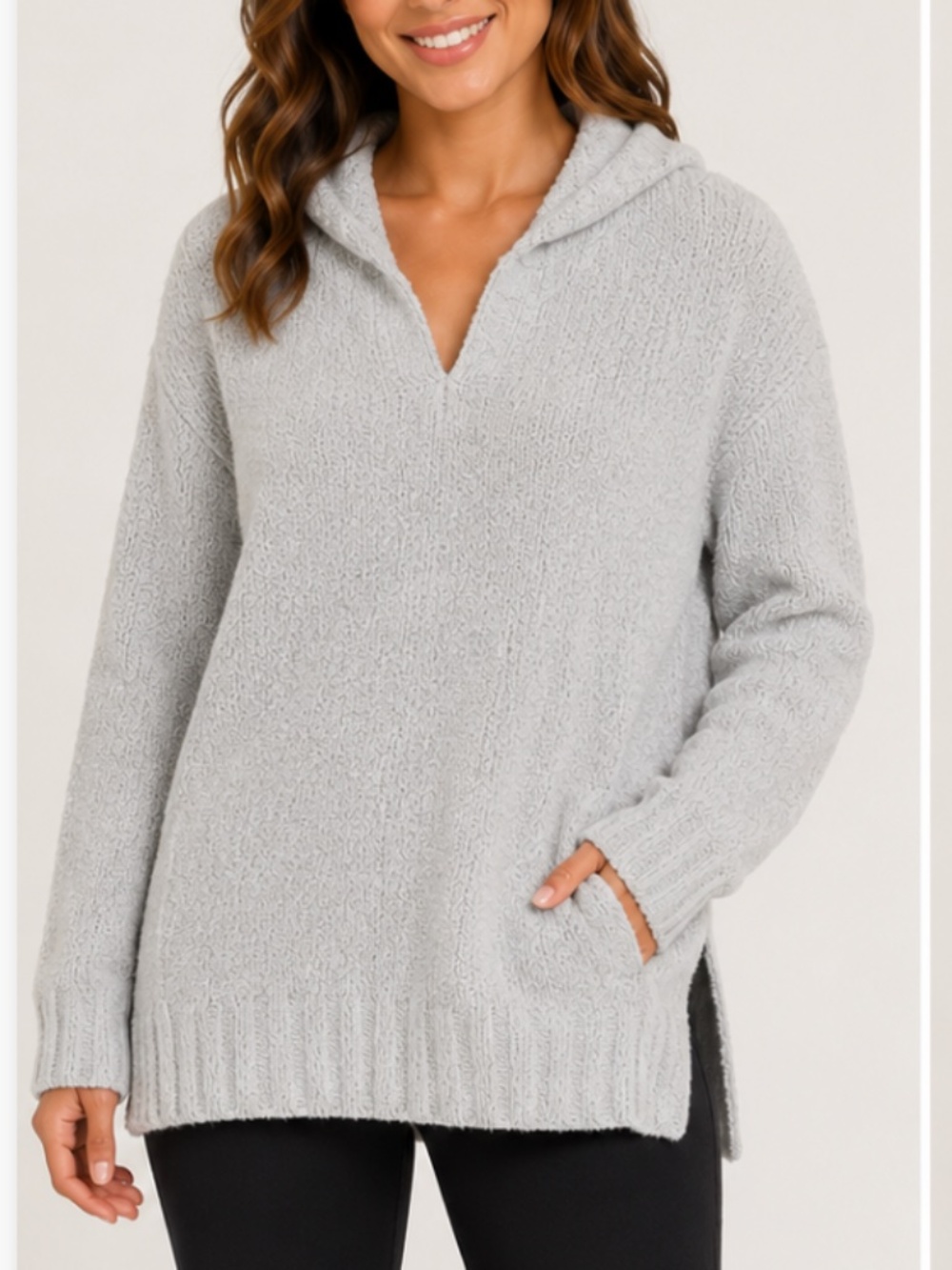 Women's Simply Vera Vera Wang Silver Gray Hooded Knit Sweater, size XL